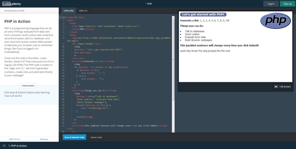 codecademy php
